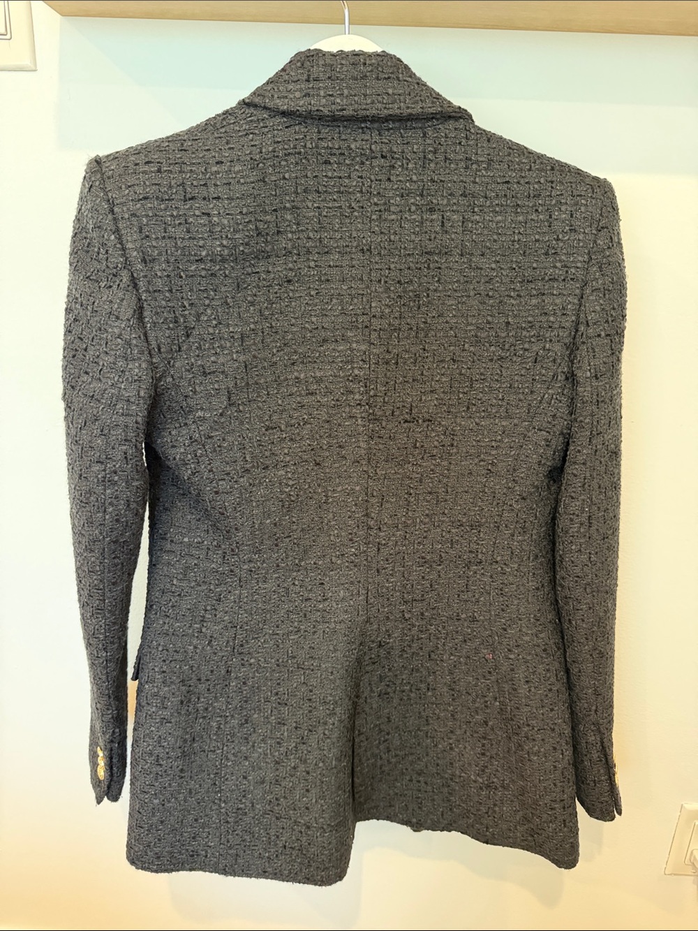 Zara Black Textured Double-Breasted Blazer with Gold Buttons - Picture 5 of 7